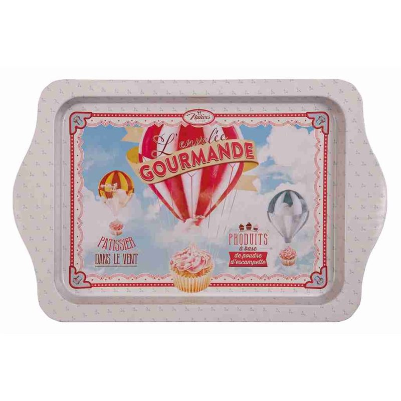 Plateau rectangulaire métal rétro vintage "L'envolée Gourmande" Plateau rectangulaire métal rétro vintage "L'envolée Gourmande"